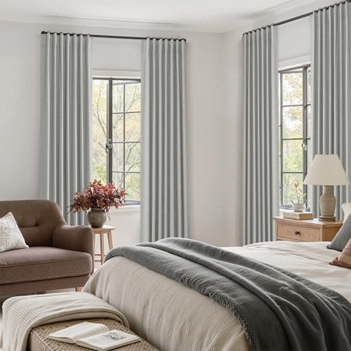 Jowels Grey Linen Blackout Curtains 120 Inches Long 2 Panels for