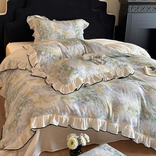 VM VOUGEMARKET Muslin Cotton Duvet Cover Set King Shabby Watercolor