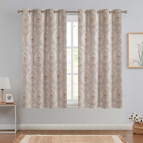 Vangao Grey Paisley Linen Textured Curtains 63 in Vintage Grommet 2