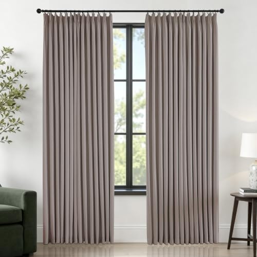 Linen Pinch Pleated Blackout Curtains & Drapes 84 Inches Long Taupe