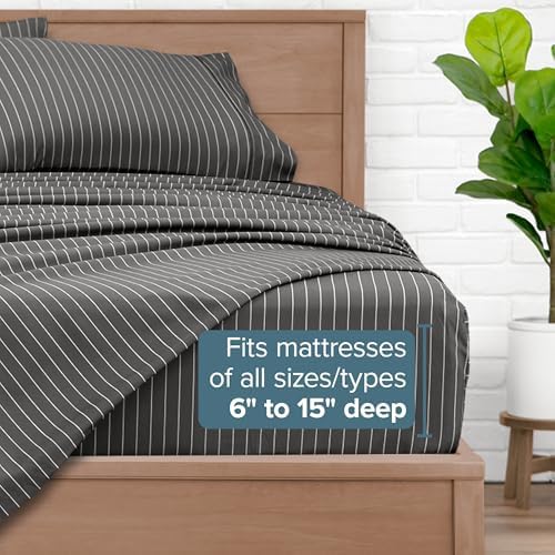 Bare Home Printed Sheet Set (Twin XL, Pinstripe - Grey/White)