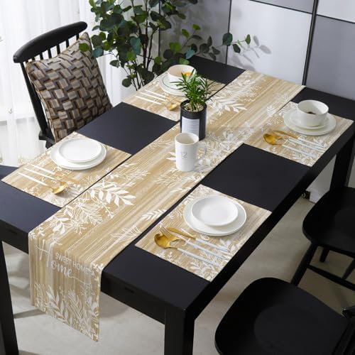 Vintage Tan Brown Table Runner and Placemats for Dining Table,Burlap