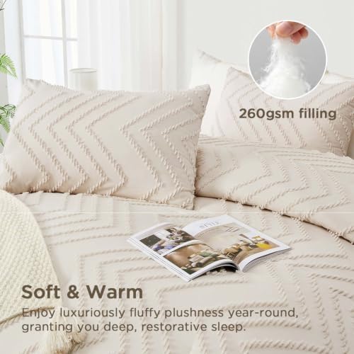 Andency California King Comforter Set Beige, 3 Pieces Cal King Boho