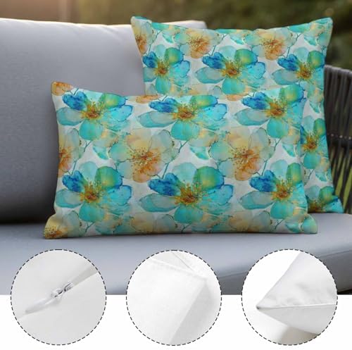 Teal Flower Pillow Covers Set of 4, Retro Abstract Watercolor Green
