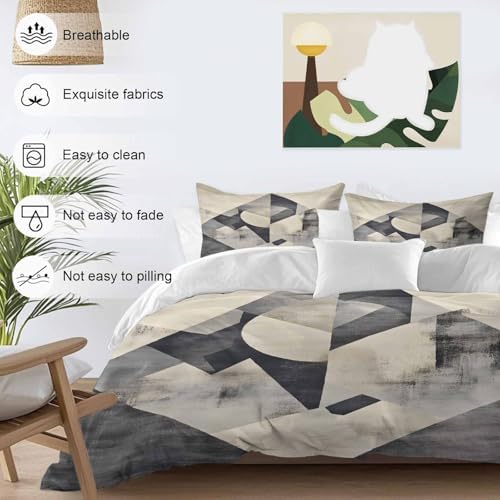 Duvet Cover Set Full Grey Color Block Abstract Geometric 3 Piece