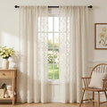 MYSKY HOME Beige Boho Sheer Curtains with Cream Pom Pom 36Wx72L,2