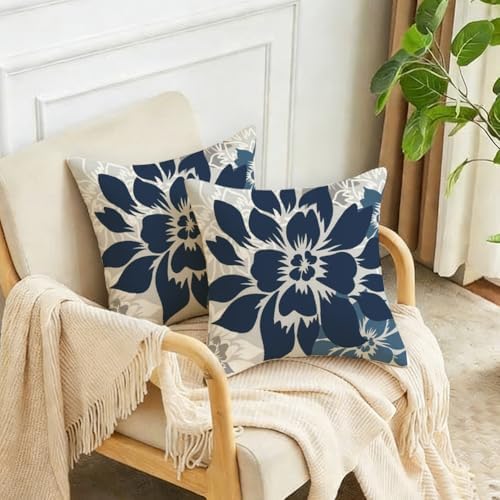 RABUSOFA Dark Blue Gray Floral Pillow Covers 20x20 Inch Set of 2