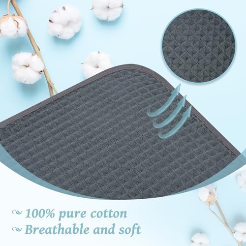 16 Piece Thick Dark Grey Waffle Bath Towel Set, 100% Cotton