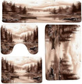 4PC Brown Misty Forest Mountain Bath Mat Sets Watercolor Pine Tree