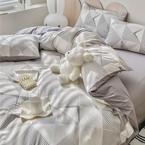 100 Cotton Geometric Print Duvet Cover Set(Gray 5 King