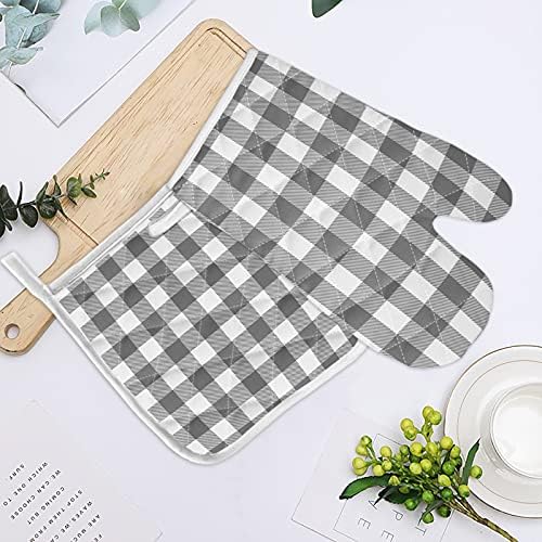 Kitchen Oven Gloves Gray Buffalo Check Plaid Oven Mitts Pot Holder Set