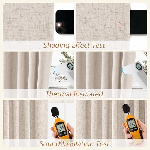 Guken 100% Blackout Linen Curtains 84 Inch Long 2 Panels Oatmeal