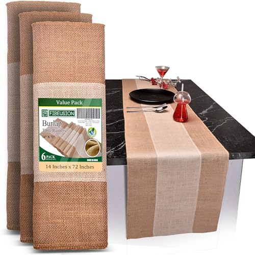 Burlap Table Runners (Pack of 6) – 14”x 72” - No-Fray Finished Edge