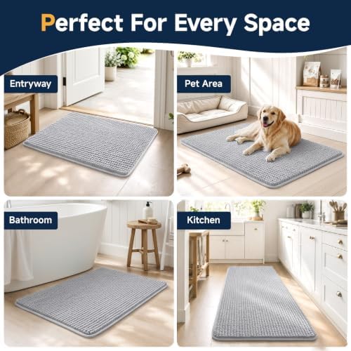 Ophanie Bathroom Rugs Sets 2 Piece,Grey Soft Chenille Bath Mat,Non