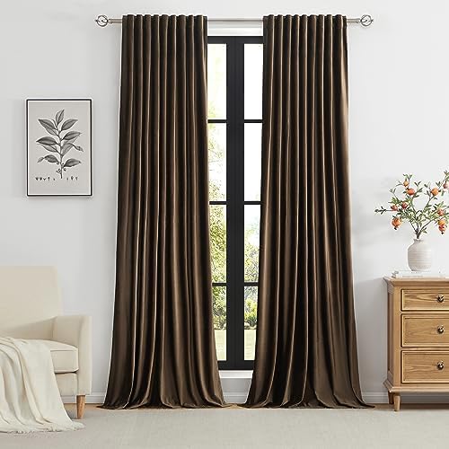 PRIMROSE 100% Full Blackout Brown Velvet Curtains 72 inch Long for