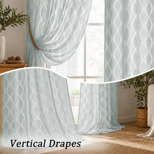 Simplebrand Light Grey Semi Sheer Curtains 63 Inch Length 2 Panels for