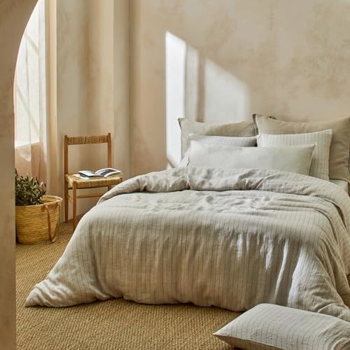 Vintage Fine Striped Duvet Cover Set King-90% Natural Cotton and 10%