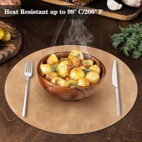 Round Placemats and Coasters Set of 6, Washable Reversible Faux