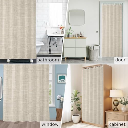 Beige Solid Shower Curtain 84 inches Extra Long Minimalist Cloth Cream