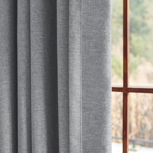 LETAU Pinch Pleats Grey Linen Texture Curtains 84 inches Long, 100%
