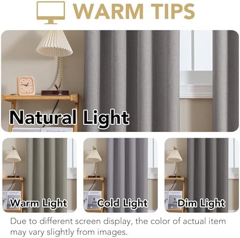H.VERSAILTEX 100% Blackout Linen Curtains 120" L 2 Panels Heathered
