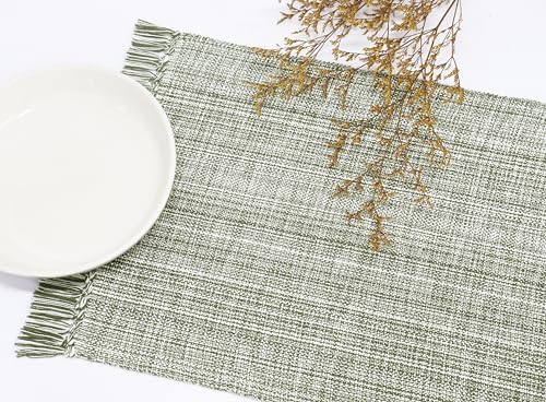 PurpleEssences Chambray Table Runner with Fringes, 13x72 Inch and
