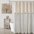 Farmhouse Shower Curtain Linen Button Grey Stripe 72" W x 72" L