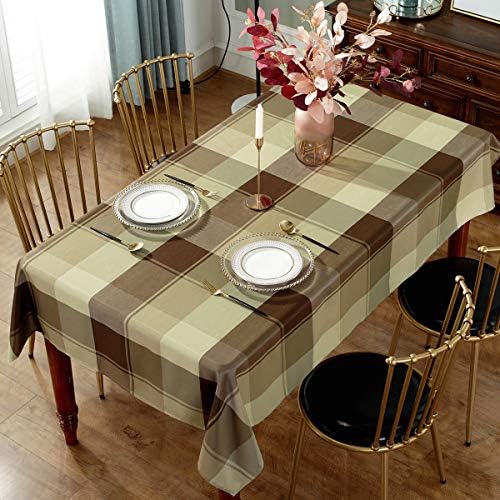 SASTYBALE Rectangle Tablecloth, 52" x 70" Checkered Table Cloth, Taupe