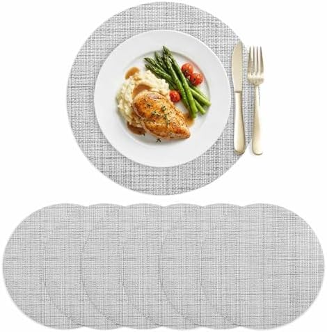 Minimalist Gray Faux Leather Placemats Set of 6, 15in, Waterproof Heat