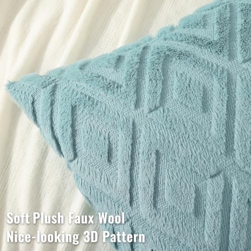 decorUhome Fall Faux Fur Light Teal Throw Pillow Covers 20x20 Set of 2