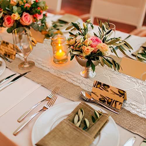 Chumia 12 Pcs 12 x 108 Inch Wedding Burlap Table Runners with White