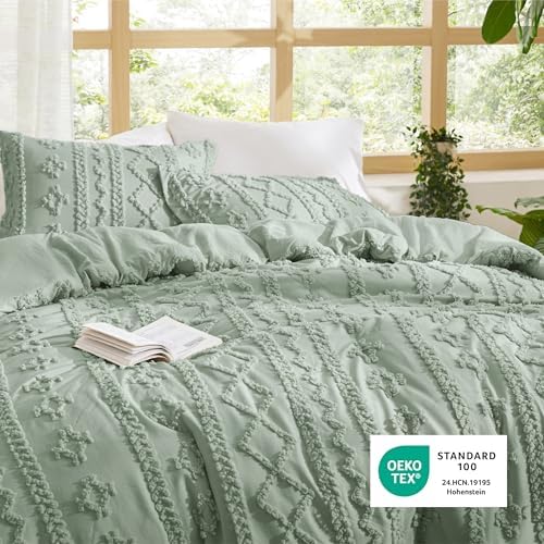Bedsure Boho Comforter Set California King, Bedroom Bedding Set Sage