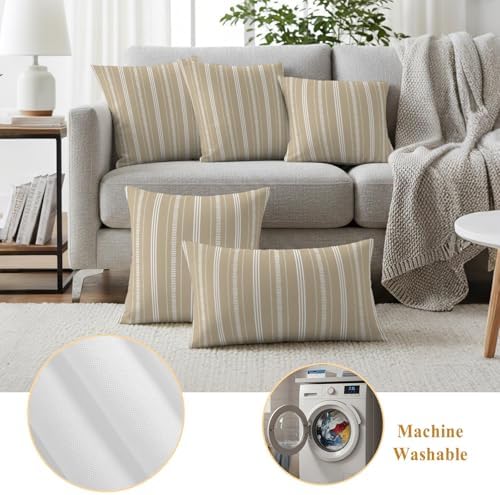 Outdoor Pillow Covers 18 x 18 Inches, Boho Beige Waterproof Throw
