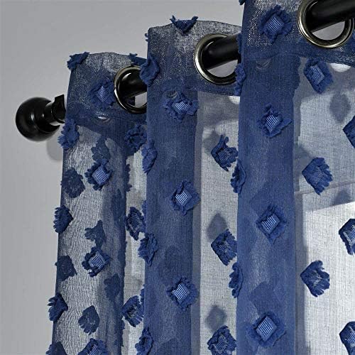 Lush Decor Navy Textured Dot Grommet Sheer Window Curtain Panel Pair