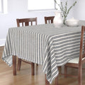 60"x120" Cream Tablecloth - Gray Linen Towel Vertical- Gray Stripes