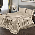 Vonty Satin Queen Taupe Sheets, Fitted + Flat + 2 Pillowcases