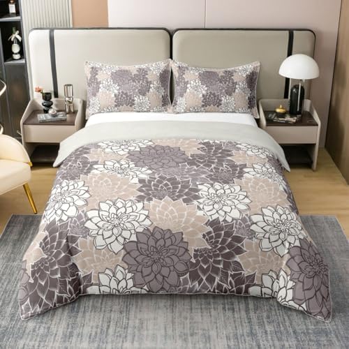 Feelyou Retro Floral Duvet Cover 100% Cotton Queen Size Hippie Flowers