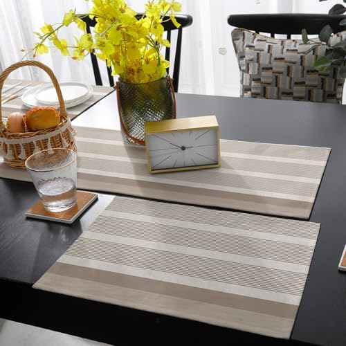 Brown Stripe Table Runner and Placemats for Dining Table,Burlap Coffee