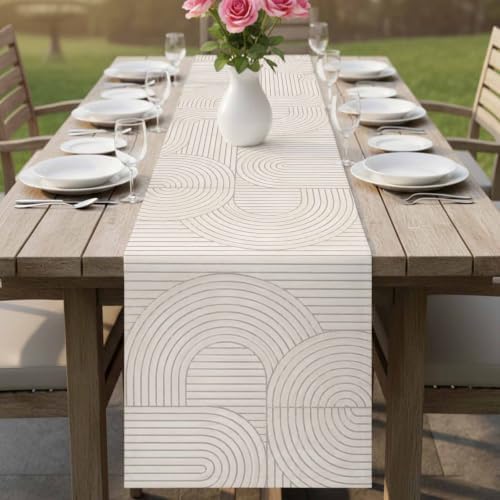 Cream Boho Table Runner 120 Inches Long, Middle Century Minimalist