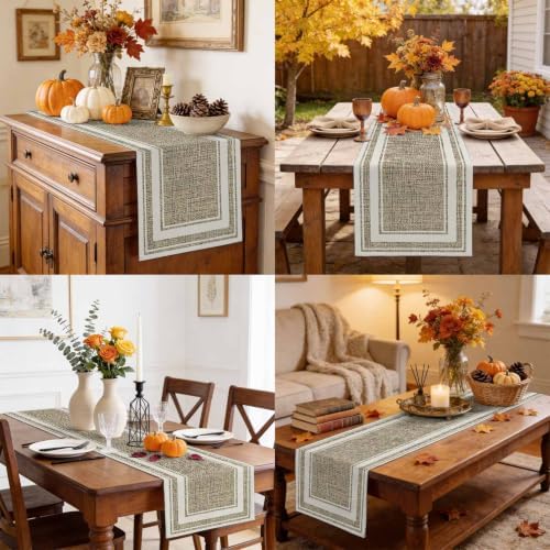 Beige Rustic Cotton Linen Long Table Runner 13 x 108 inch Farmhouse