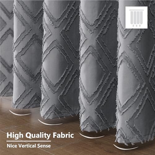 OWENIE Grey Shower Curtain Set, Jacquard Geometric Textured Fabric