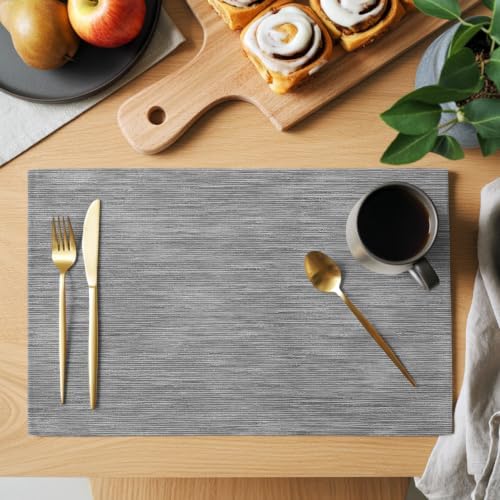 Gray Solid Color Placemats Set of 8,Cotton Linen Fabric Place