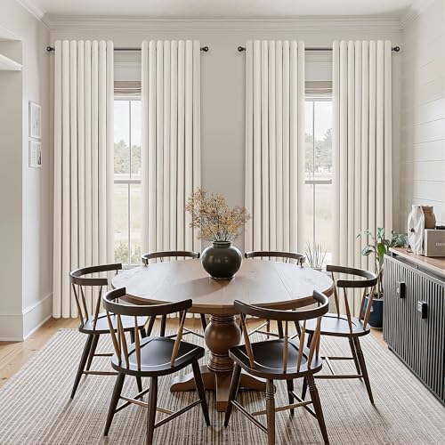 Jowels Cream Linen Grommet Blackout Curtains 84 Inches Long for
