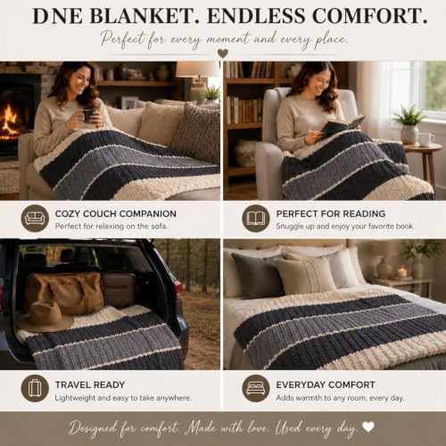 Handmade Chunky Crochet Blanket Gray Charcoal Ivory 60x40 Chenille