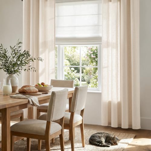 jinchan Linen Curtains 96 Inch Light Filtering Grommet 2 Panels Beige