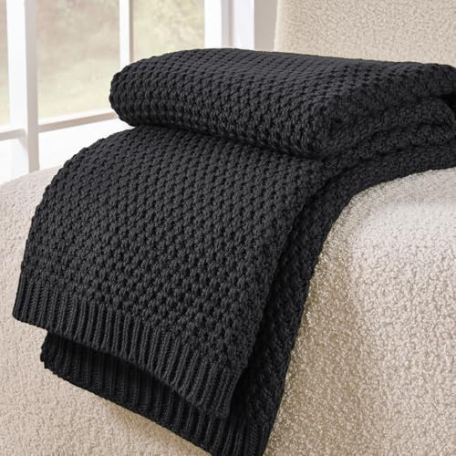 Charcoal Grey Throw Blanket, Sweater-Soft Moss Knit, 50" x 60"