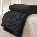 Charcoal Grey Throw Blanket, Sweater-Soft Moss Knit, 50" x 60"