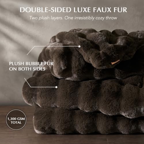 EverGrace Double-Sided Bubble Faux Fur Throw Blanket, 60"x80", Dark
