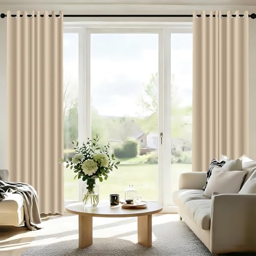 Beige Blackout Curtains 108 Inches Long for Bedroom Thermal Insulated
