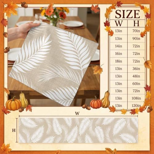 Beige Leaves Table Runner 108 Inch Long Dresser Scarves Linen